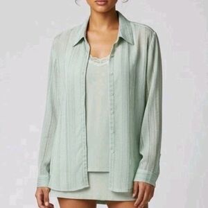 JH Collectibles Set Tank Top Shirt Blouse Womens Large Green Button-Up Preppy